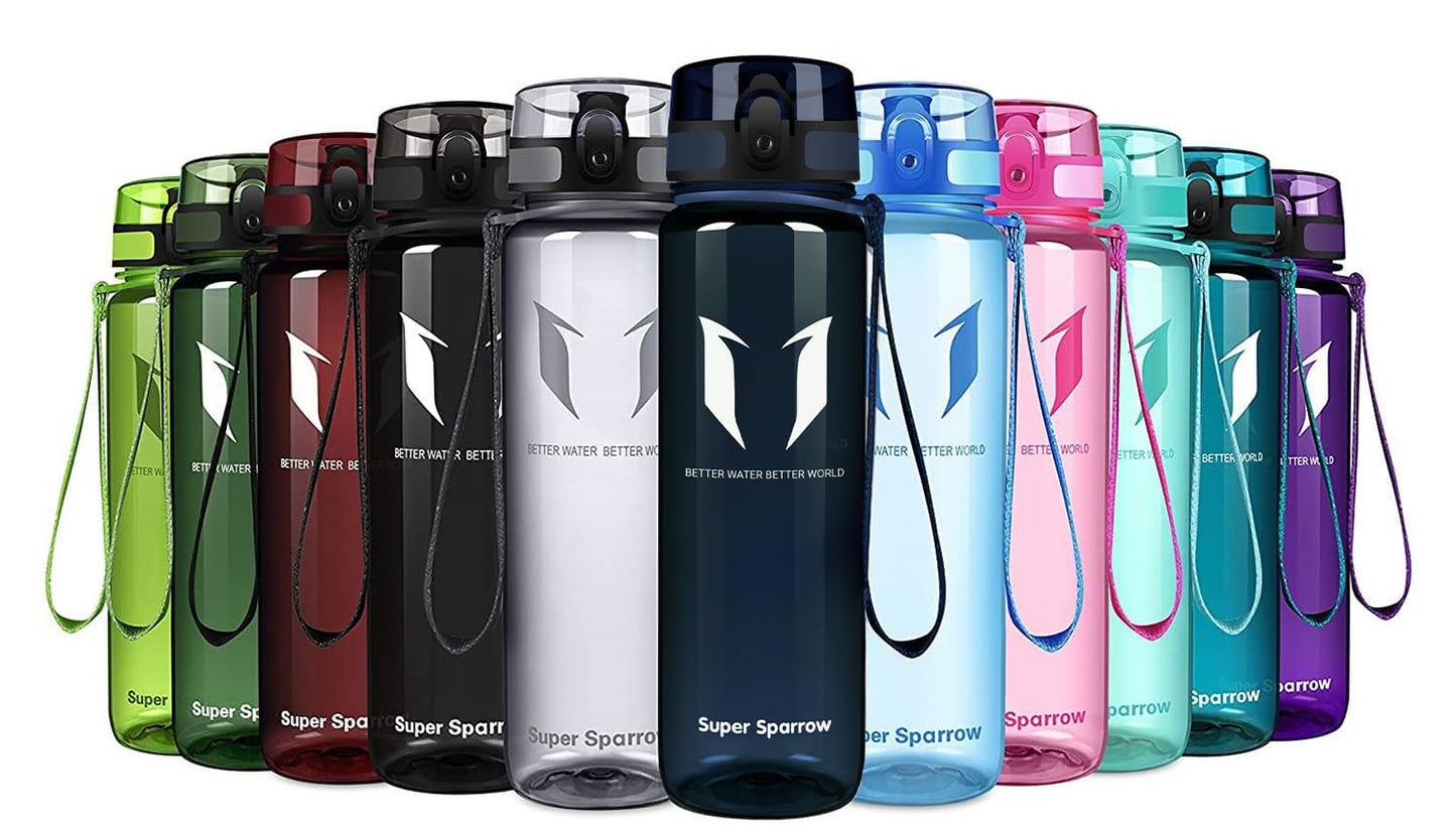 Super Sparrow Trinkflasche, Tritan Wasserflasche, 350 ml, 500 ml, 750 ml, 1000 ml, BPA-frei, Ideale Sportflasche für Sport, Radfahren, Fitness, Universität oder Outdoor, Leicht, Nachhaltig