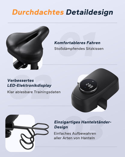 MERACH Heimtrainer mit verstellbarem Widerstand, leises Heimtrainingsfahrrad mit verbessertem LCD-Monitor, Tablet-Halter, Indoor-Cycling-Bike für Cardio-Training zu Hause, eigene App, bis zu 136 kg