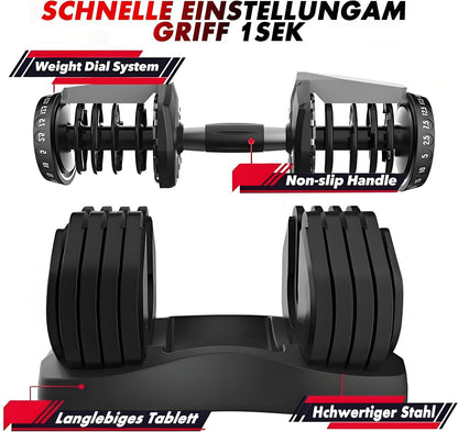 2 x 24/40 kg verstellbare Hanteln, 15-in-1 Hantelset, verstellbare platzsparende Hanteln, Kraft- und Heimtraining, variable Gewichte, platzsparend (24-40 kg)