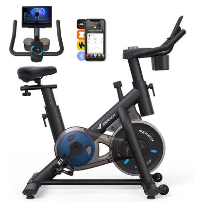 MERACH Heimtrainer mit verstellbarem Widerstand, leises Heimtrainingsfahrrad mit verbessertem LCD-Monitor, Tablet-Halter, Indoor-Cycling-Bike für Cardio-Training zu Hause, eigene App, bis zu 136 kg