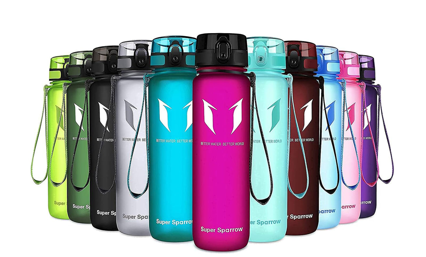 Super Sparrow Trinkflasche, Tritan Wasserflasche, 350 ml, 500 ml, 750 ml, 1000 ml, BPA-frei, Ideale Sportflasche für Sport, Radfahren, Fitness, Universität oder Outdoor, Leicht, Nachhaltig