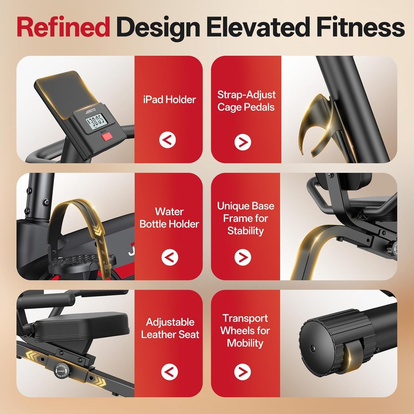 JOROTO JH30 Liegeergometer für Zuhause, Smart Bluetooth Magnetisches Liegefahrrad, Indoor Heimtrainer Ergometer bis 136KG Belastung, LCD Display, Verstellbarer Sitz für Cardio-Training