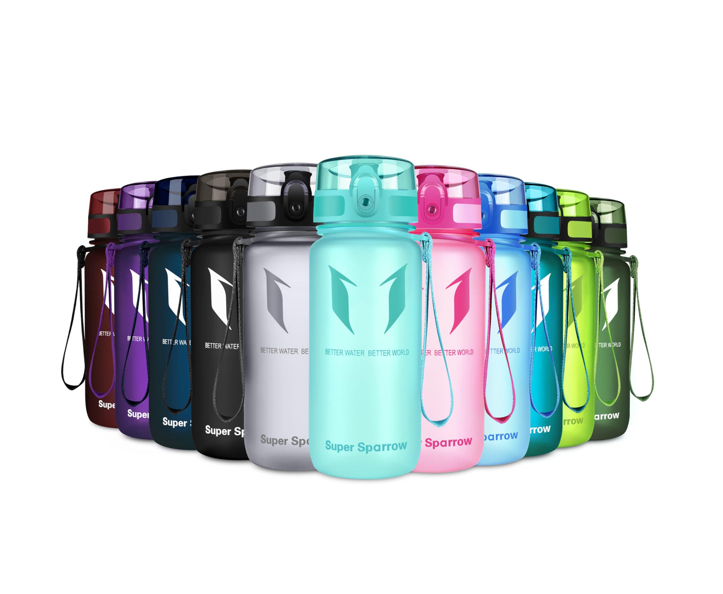 Super Sparrow Trinkflasche, Tritan Wasserflasche, 350 ml, 500 ml, 750 ml, 1000 ml, BPA-frei, Ideale Sportflasche für Sport, Radfahren, Fitness, Universität oder Outdoor, Leicht, Nachhaltig