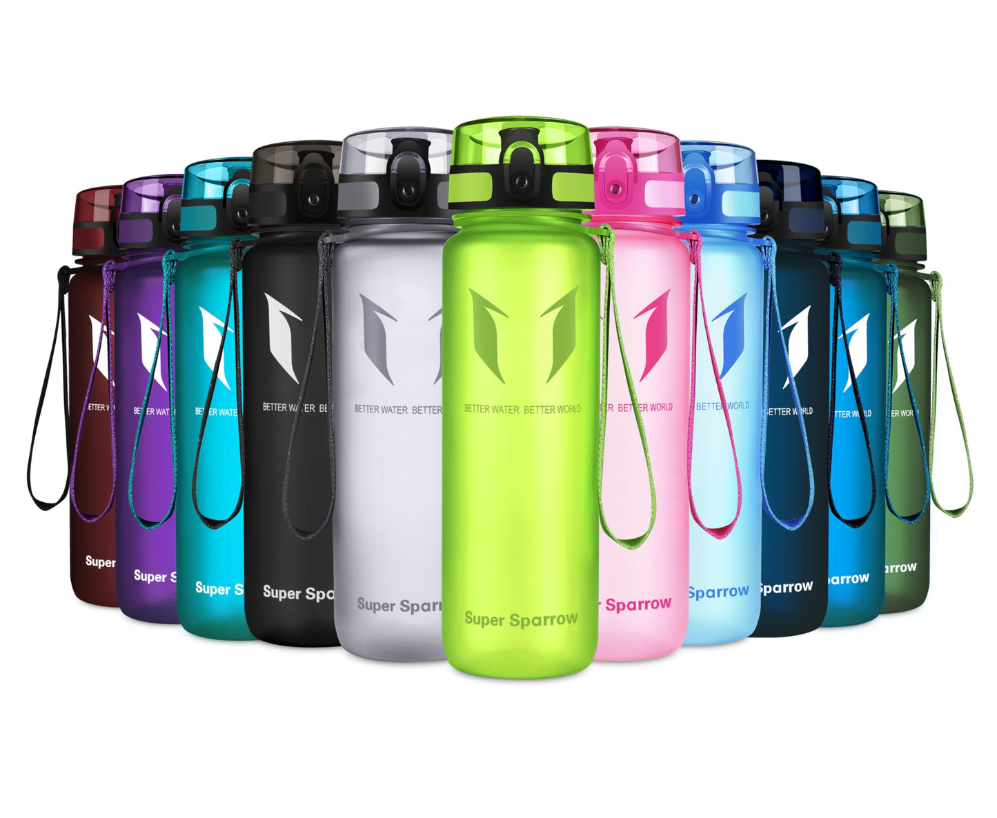 Super Sparrow Trinkflasche, Tritan Wasserflasche, 350 ml, 500 ml, 750 ml, 1000 ml, BPA-frei, Ideale Sportflasche für Sport, Radfahren, Fitness, Universität oder Outdoor, Leicht, Nachhaltig