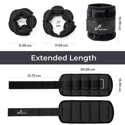 Sportneer 2er Pack Knöchelgewichte Verstellbares Knöchelgewichte-Set Handgelenkriemen 0,45 kg - 2,25 kg (pro Knöchel) / 0,9 kg - 4,5 kg (pro Paar)