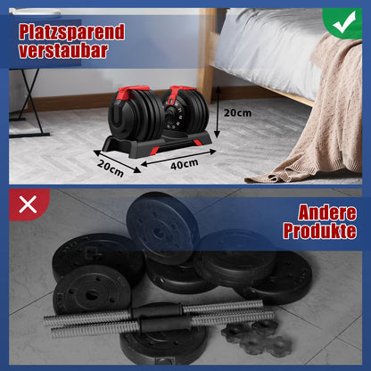 DH FitLife verstellbare Hantel 3 bis 24 kg mit 12 Gewichtsstufen, Hantelset mit Gewichtsscheiben, verstellbare Gewichte 12 in 1