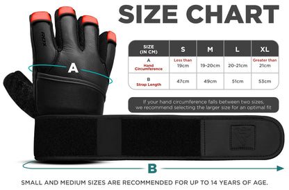 RDX Maya Hide Leder Fitnesshandschuhe, 50 cm lange Handgelenkschutz, Krafttraining, Gewichtheben Trainingshandschuhe, gepolsterter Griff, Bodybuilding, Fitnessstudio, Workout, Kraftsport, Klimmzüge Gewichtheben