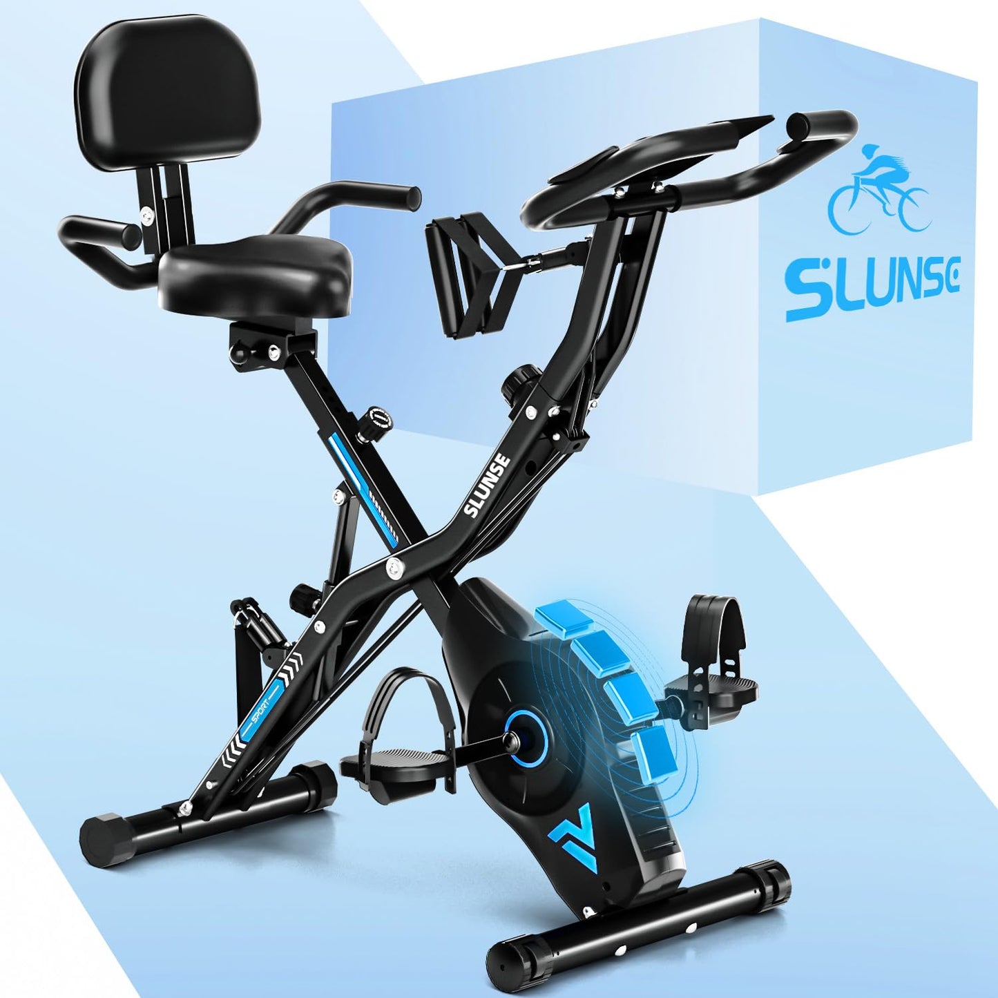 5-in-1 Heimtrainer Fahrrad, 2025 Neu Hometrainer Fahrrad mit 16 Stufen Magnetwiderstand, Klappbar Ergometer Heimtrainer mit 10dB extra Leise, Indoor Bike für Kardio-Training zu Hause, Bis 160KG
