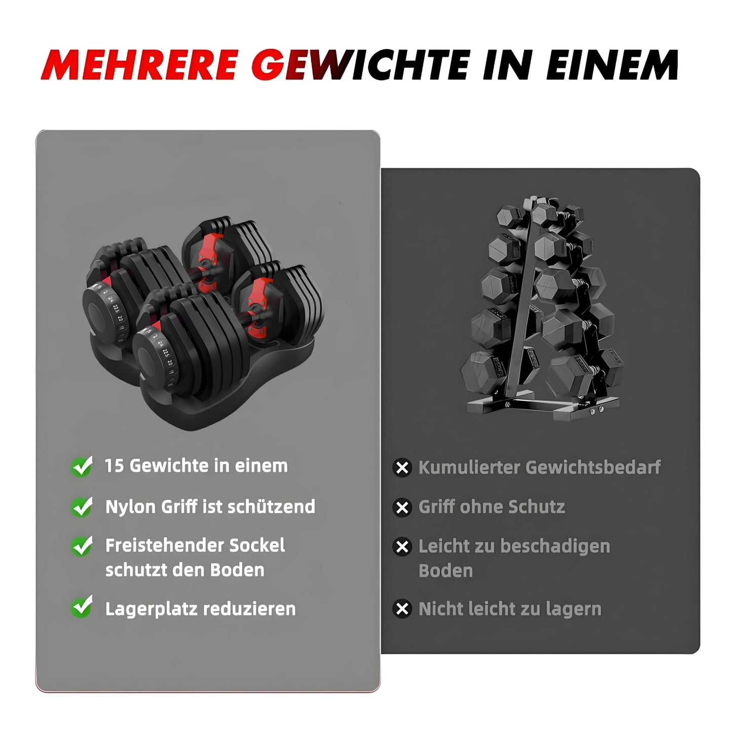 2 x 24/40 kg verstellbare Hanteln, 15-in-1 Hantelset, verstellbare platzsparende Hanteln, Kraft- und Heimtraining, variable Gewichte, platzsparend (24-40 kg)