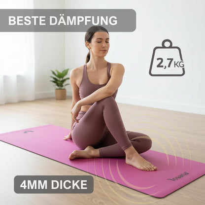 Yosana Yogamatte aus Naturkautschuk | Extrem rutschfest | Ultra-Grip-Oberfläche aus umweltfreundlichem PU | Extra breit 68 cm | Inklusive Tragegurt | Yogamatte 183 x 68 cm | 4 mm dünn