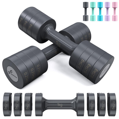 Sportneer Verstellbares Kurzhantel-Set - Kurzhanteln für Frauen, je 1-2,5 kg, 4-in-1 Kurzhantel-Set zu 2, Verstellbares Kurzhantel-Set für Heim-Fitnessstudio, Fitness, Krafttraining, Geschenk