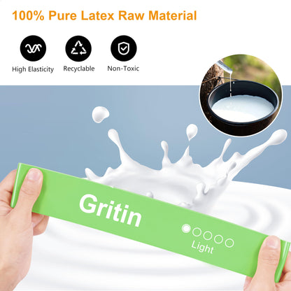 Gritin Fitness Bands [Set of 5] Resistance Bands with 5 Levels, 100% Latex Fitness Band Resistance with German Exercise Instructions and Carry Bag, Gymnastics Band for Muscle Building, Yoga