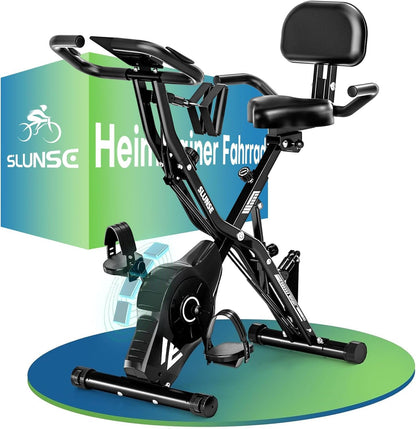 5-in-1 Heimtrainer Fahrrad, 2025 Neu Hometrainer Fahrrad mit 16 Stufen Magnetwiderstand, Klappbar Ergometer Heimtrainer mit 10dB extra Leise, Indoor Bike für Kardio-Training zu Hause, Bis 160KG