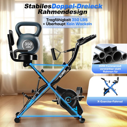 5-in-1 Heimtrainer Fahrrad, 2025 Neu Hometrainer Fahrrad mit 16 Stufen Magnetwiderstand, Klappbar Ergometer Heimtrainer mit 10dB extra Leise, Indoor Bike für Kardio-Training zu Hause, Bis 160KG