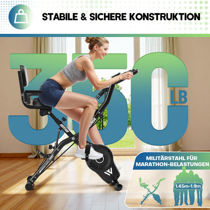 5-in-1 Heimtrainer Fahrrad, 2025 Neu Hometrainer Fahrrad mit 16 Stufen Magnetwiderstand, Klappbar Ergometer Heimtrainer mit 10dB extra Leise, Indoor Bike für Kardio-Training zu Hause, Bis 160KG
