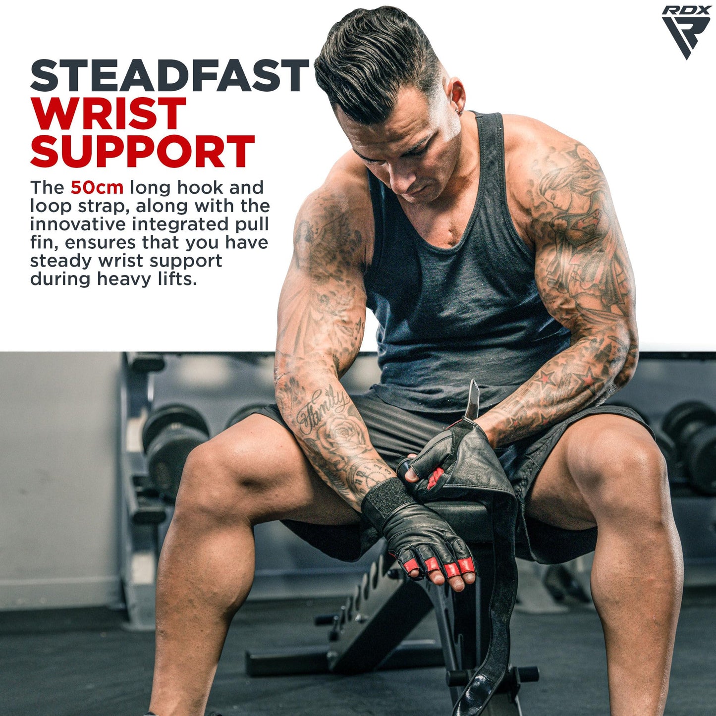 RDX Maya Hide Leder Fitnesshandschuhe, 50 cm lange Handgelenkschutz, Krafttraining, Gewichtheben Trainingshandschuhe, gepolsterter Griff, Bodybuilding, Fitnessstudio, Workout, Kraftsport, Klimmzüge Gewichtheben