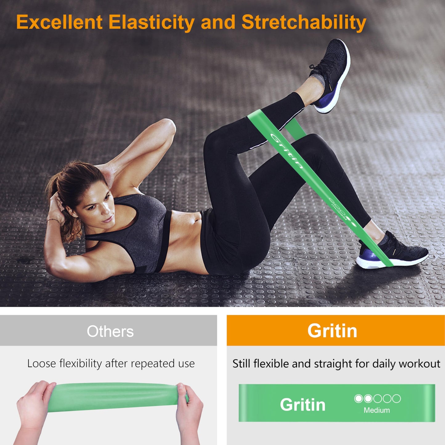 Gritin Fitness Bands [Set of 5] Resistance Bands with 5 Levels, 100% Latex Fitness Band Resistance with German Exercise Instructions and Carry Bag, Gymnastics Band for Muscle Building, Yoga
