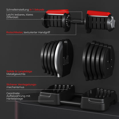 Yaheetech verstellbare Hanteln 18 kg / 24 kg / 40 kg Hantelset Gewichtsstufen Verstellbares Hantelset mit 3/2 Modi