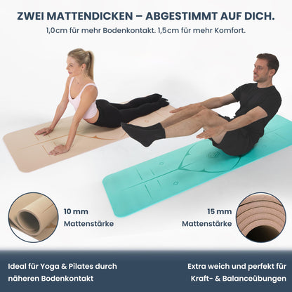 Yoga Matte aus Deutscher Entwicklung – Rutschfeste & gelenkschonende Yogamatte – 2 Komfort-Dicken (1,0 & 1,5 cm) – Weiche Sportmatte & Gymnastikmatte – Für Yoga, Pilates & Krafttraining