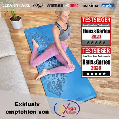 Yosana Yogamatte aus Naturkautschuk | Extrem rutschfest | Ultra-Grip-Oberfläche aus umweltfreundlichem PU | Extra breit 68 cm | Inklusive Tragegurt | Yogamatte 183 x 68 cm | 4 mm dünn