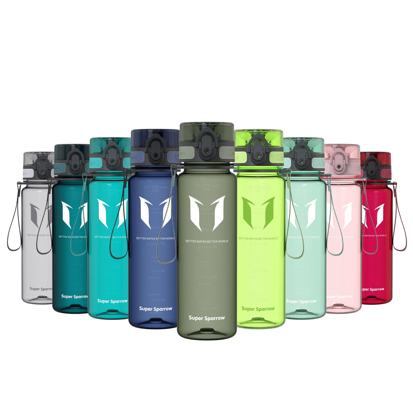 Super Sparrow Trinkflasche, Tritan Wasserflasche, 350 ml, 500 ml, 750 ml, 1000 ml, BPA-frei, Ideale Sportflasche für Sport, Radfahren, Fitness, Universität oder Outdoor, Leicht, Nachhaltig