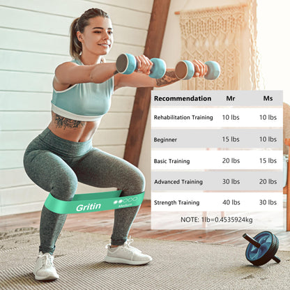 Gritin Fitness Bands [Set of 5] Resistance Bands with 5 Levels, 100% Latex Fitness Band Resistance with German Exercise Instructions and Carry Bag, Gymnastics Band for Muscle Building, Yoga