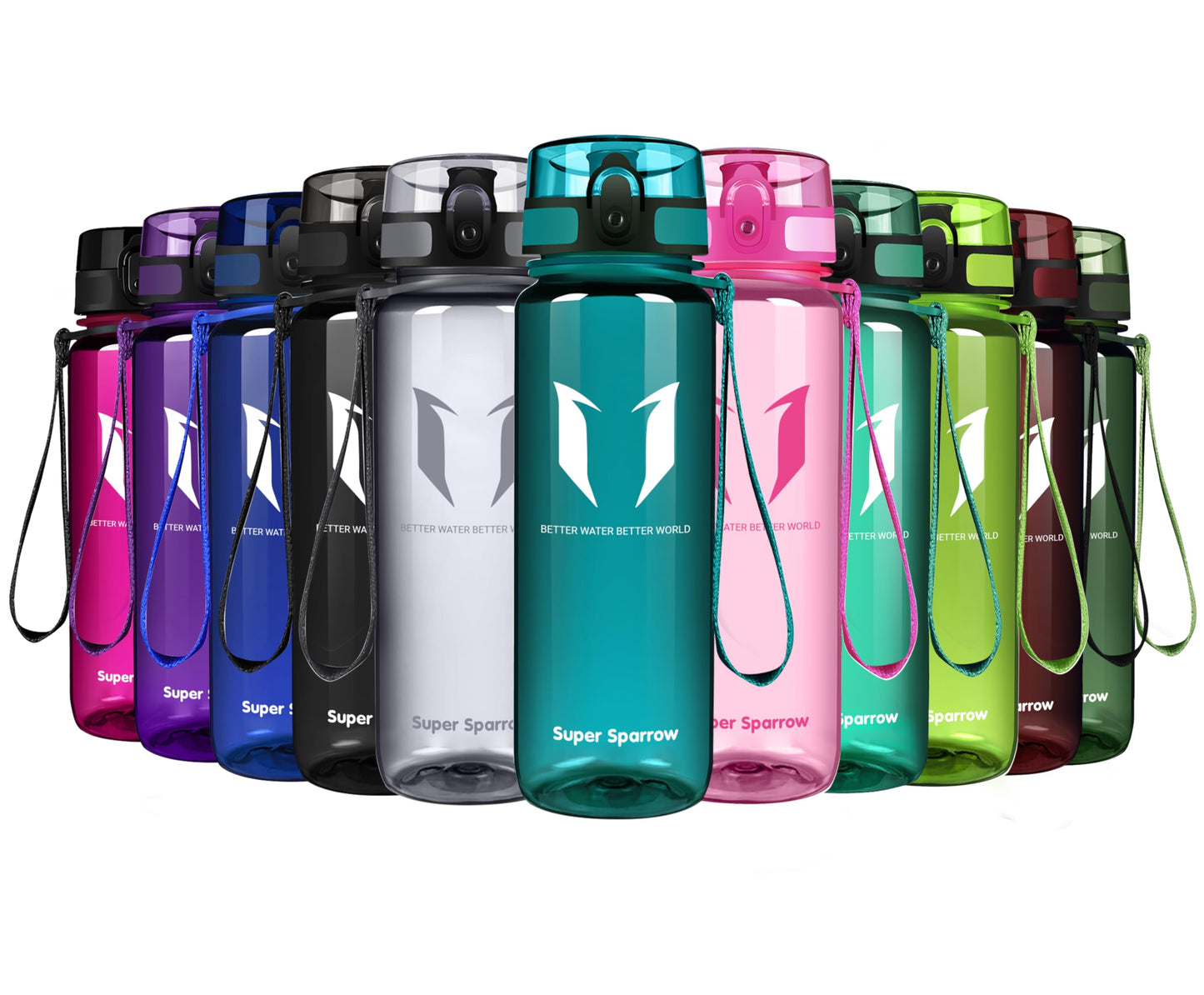 Super Sparrow Trinkflasche, Tritan Wasserflasche, 350 ml, 500 ml, 750 ml, 1000 ml, BPA-frei, Ideale Sportflasche für Sport, Radfahren, Fitness, Universität oder Outdoor, Leicht, Nachhaltig