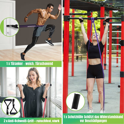 Widerstandsbänder, verschiedene Stufen mit Türanker und Griffen, Fitnessbänder für Krafttraining, Training, Physiotherapie, Yoga, für Männer und Frauen