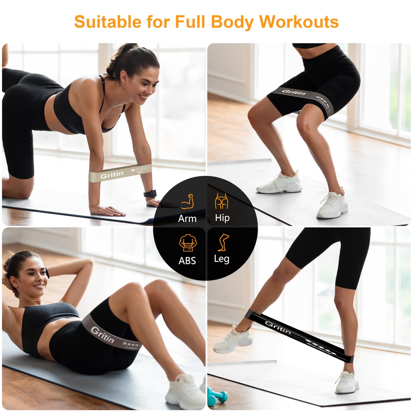 Gritin Fitness Bands [Set of 5] Resistance Bands with 5 Levels, 100% Latex Fitness Band Resistance with German Exercise Instructions and Carry Bag, Gymnastics Band for Muscle Building, Yoga