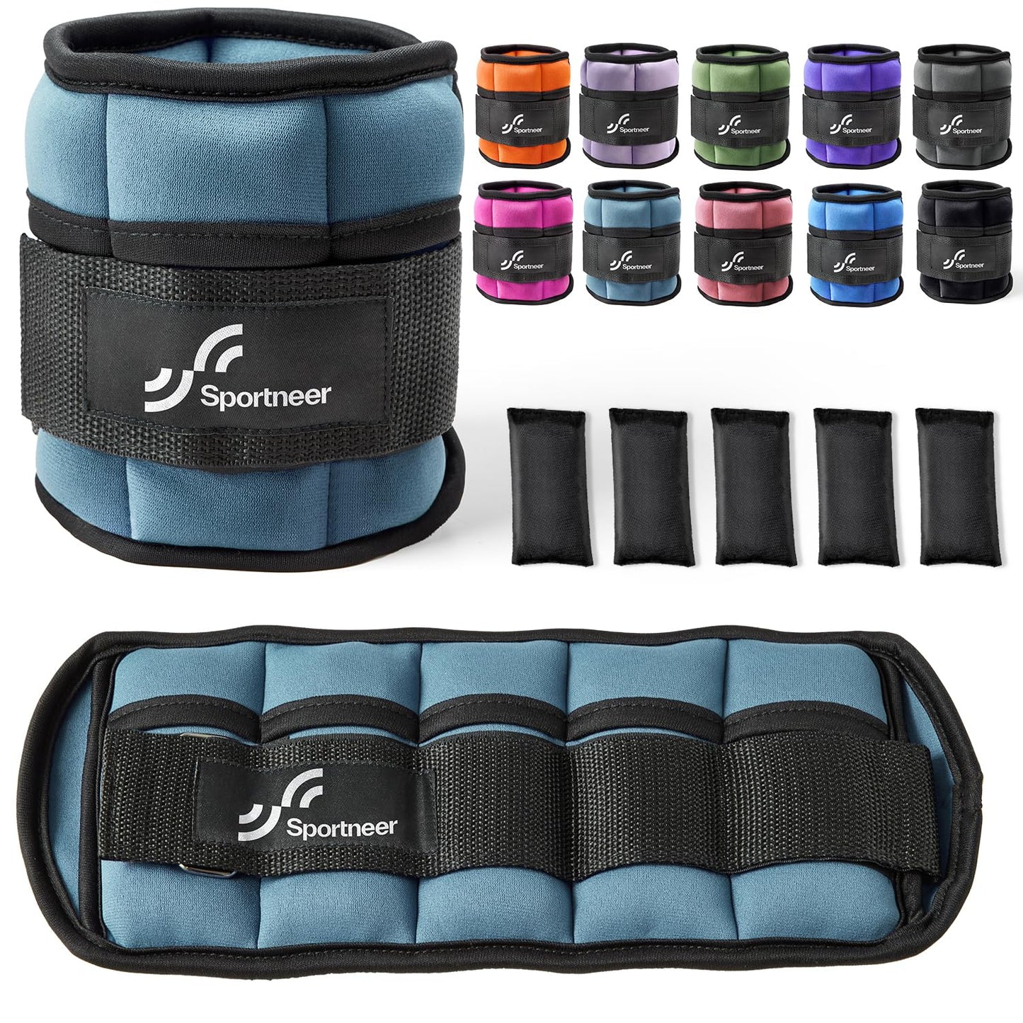 Sportneer 2er Pack Knöchelgewichte Verstellbares Knöchelgewichte-Set Handgelenkriemen 0,45 kg - 2,25 kg (pro Knöchel) / 0,9 kg - 4,5 kg (pro Paar)