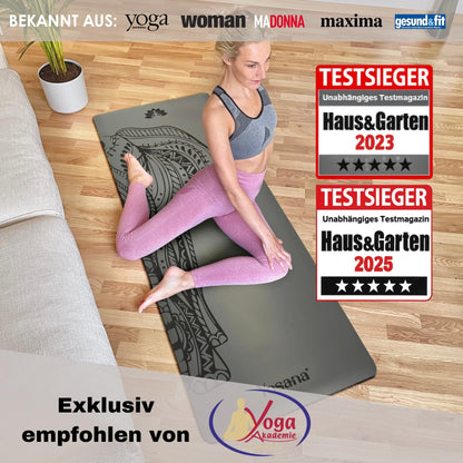 Yosana Yogamatte aus Naturkautschuk | Extrem rutschfest | Ultra-Grip-Oberfläche aus umweltfreundlichem PU | Extra breit 68 cm | Inklusive Tragegurt | Yogamatte 183 x 68 cm | 4 mm dünn