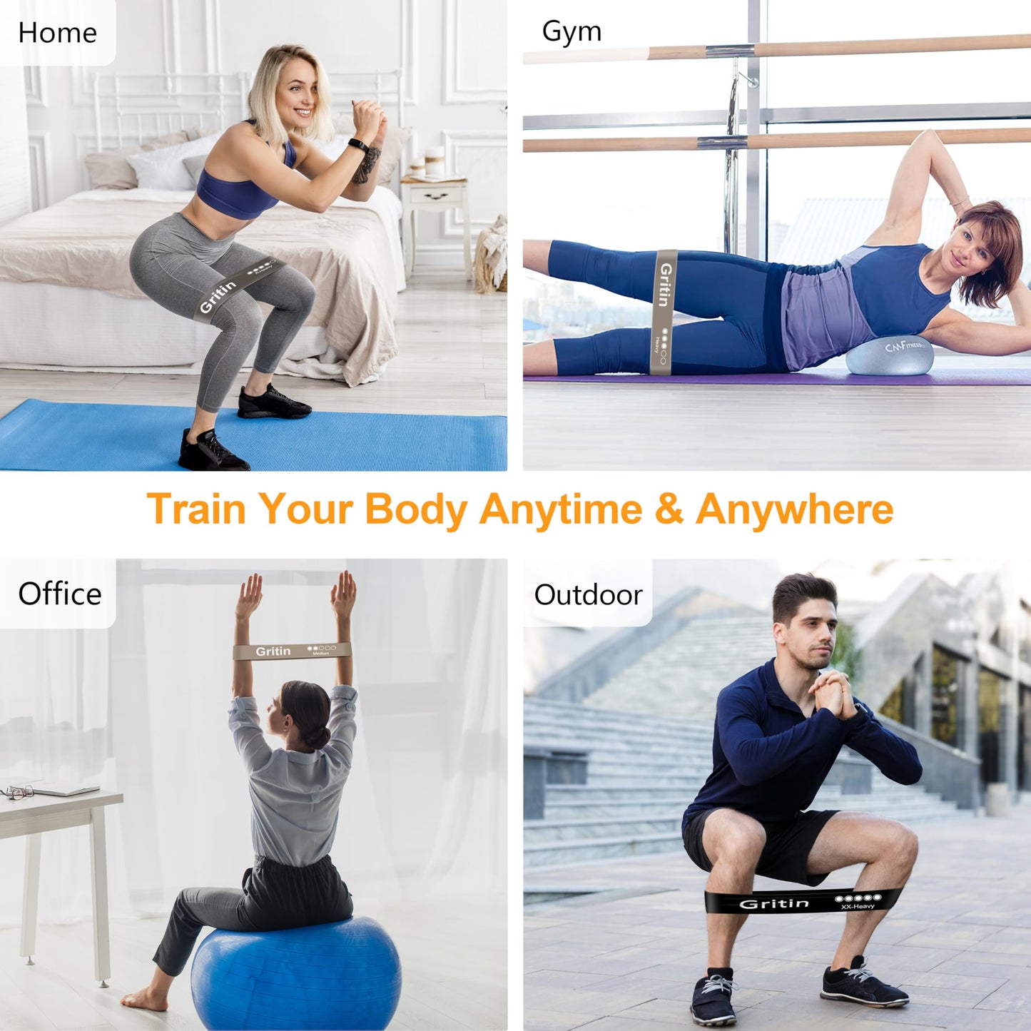 Gritin Fitness Bands [Set of 5] Resistance Bands with 5 Levels, 100% Latex Fitness Band Resistance with German Exercise Instructions and Carry Bag, Gymnastics Band for Muscle Building, Yoga