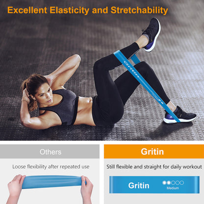 Gritin Fitness Bands [Set of 5] Resistance Bands with 5 Levels, 100% Latex Fitness Band Resistance with German Exercise Instructions and Carry Bag, Gymnastics Band for Muscle Building, Yoga