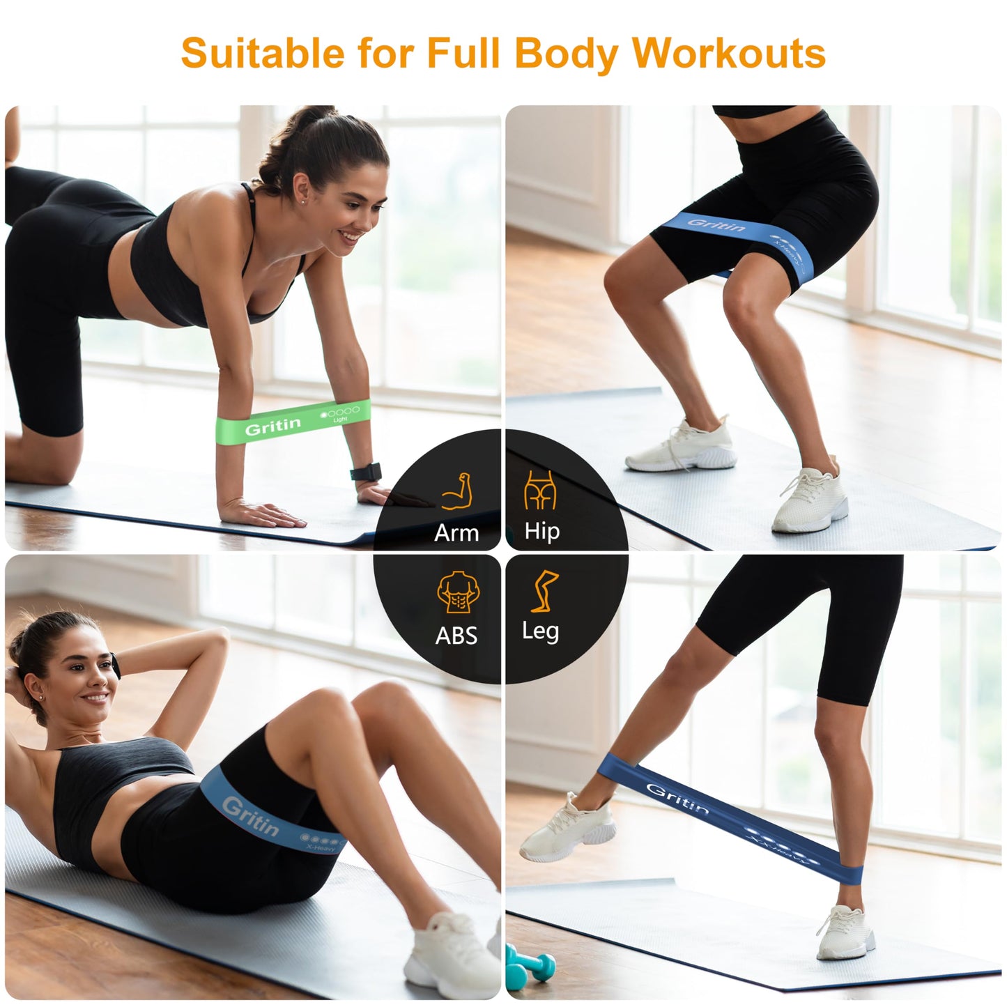 Gritin Fitness Bands [Set of 5] Resistance Bands with 5 Levels, 100% Latex Fitness Band Resistance with German Exercise Instructions and Carry Bag, Gymnastics Band for Muscle Building, Yoga