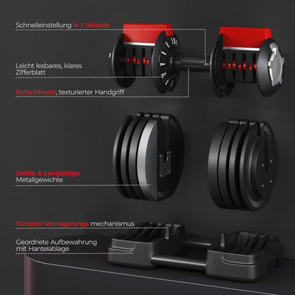 Yaheetech verstellbare Hanteln 18 kg / 24 kg / 40 kg Hantelset Gewichtsstufen Verstellbares Hantelset mit 3/2 Modi