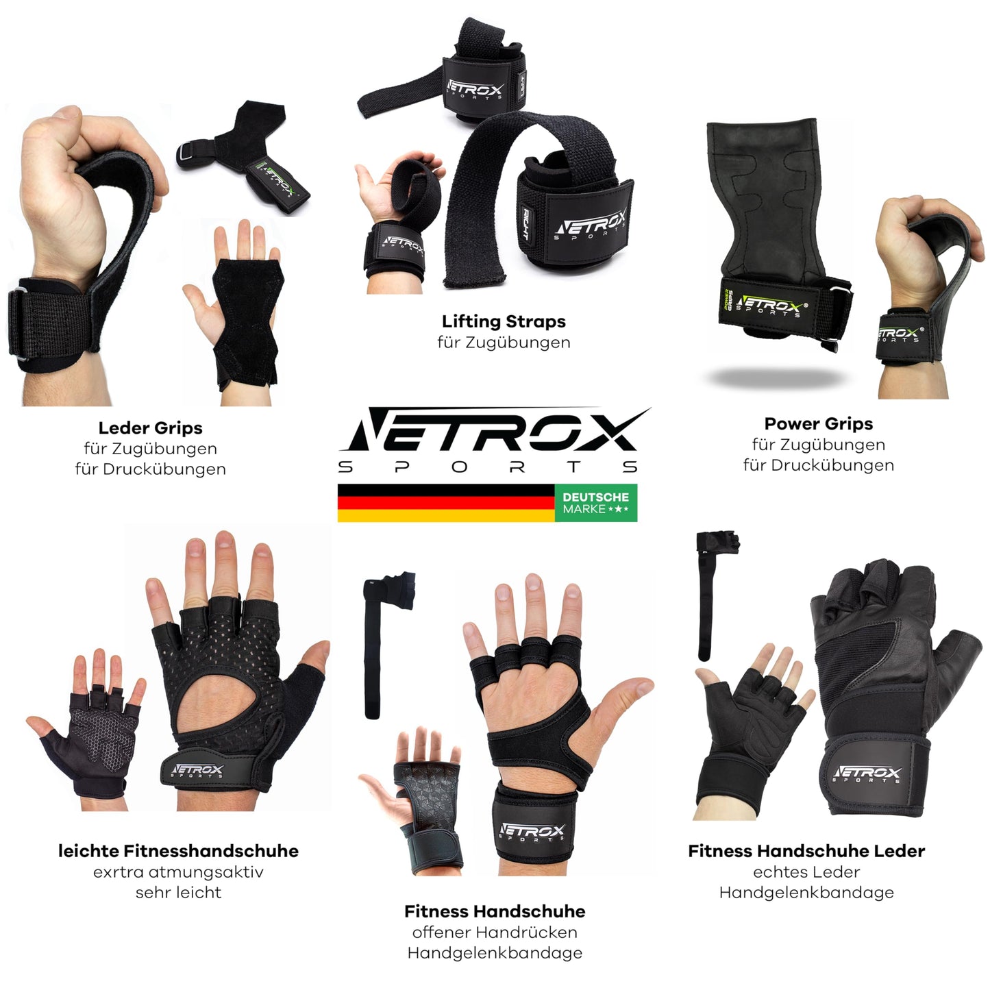 NetroxSports® Trainingshandschuhe mit Handgelenkbandage für Krafttraining, Bodybuilding & Crossfit, rutschfest für Männer und Frauen