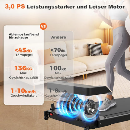 Ablemos 3.0 HP Laufband für Zuhause, zusammenklappbares elektrisches Laufband bis zu 10 km/h, Gehmaschine mit LED-Display, kompakte Gehplattform für Zuhause und Büro