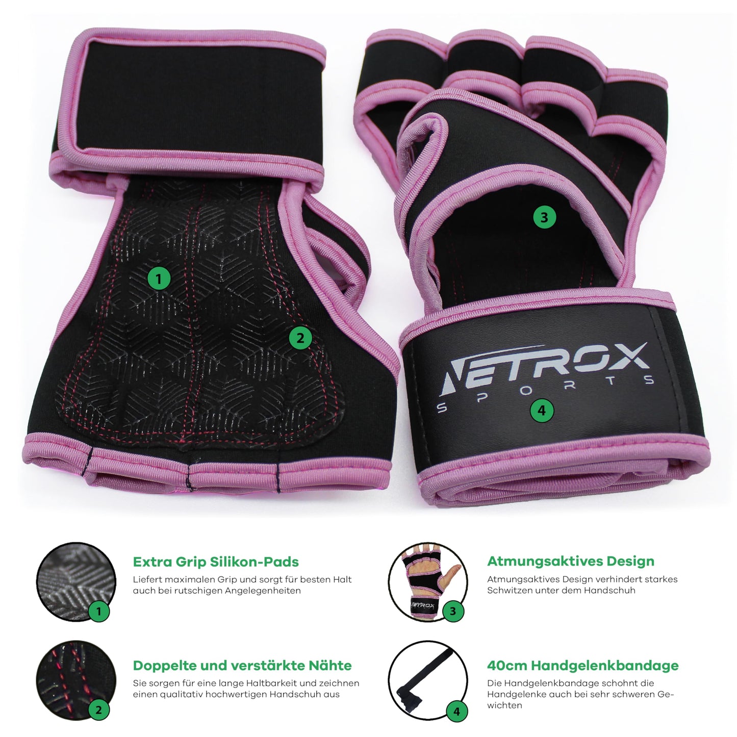 NetroxSports® Trainingshandschuhe mit Handgelenkbandage für Krafttraining, Bodybuilding & Crossfit, rutschfest für Männer und Frauen