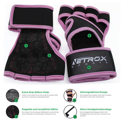 NetroxSports® Trainingshandschuhe mit Handgelenkbandage für Krafttraining, Bodybuilding & Crossfit, rutschfest für Männer und Frauen