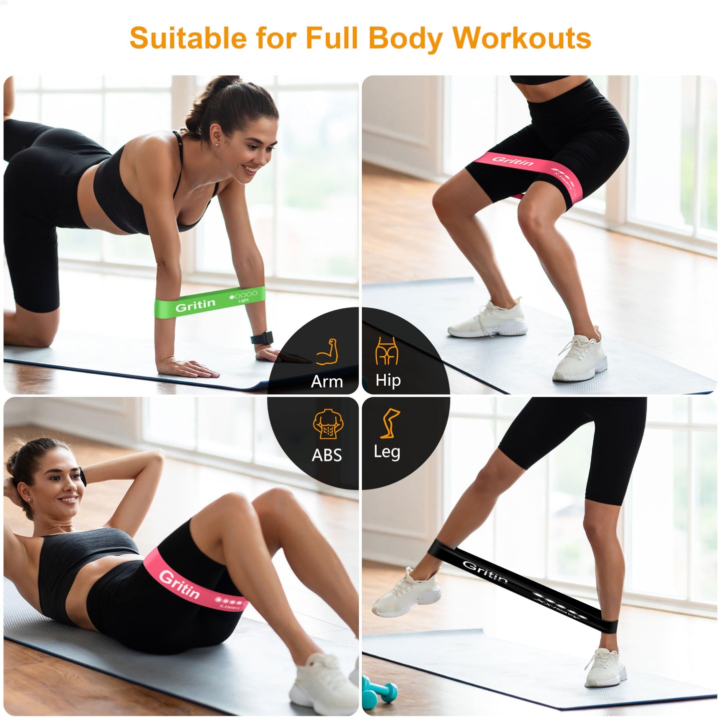 Gritin Fitness Bands [Set of 5] Resistance Bands with 5 Levels, 100% Latex Fitness Band Resistance with German Exercise Instructions and Carry Bag, Gymnastics Band for Muscle Building, Yoga