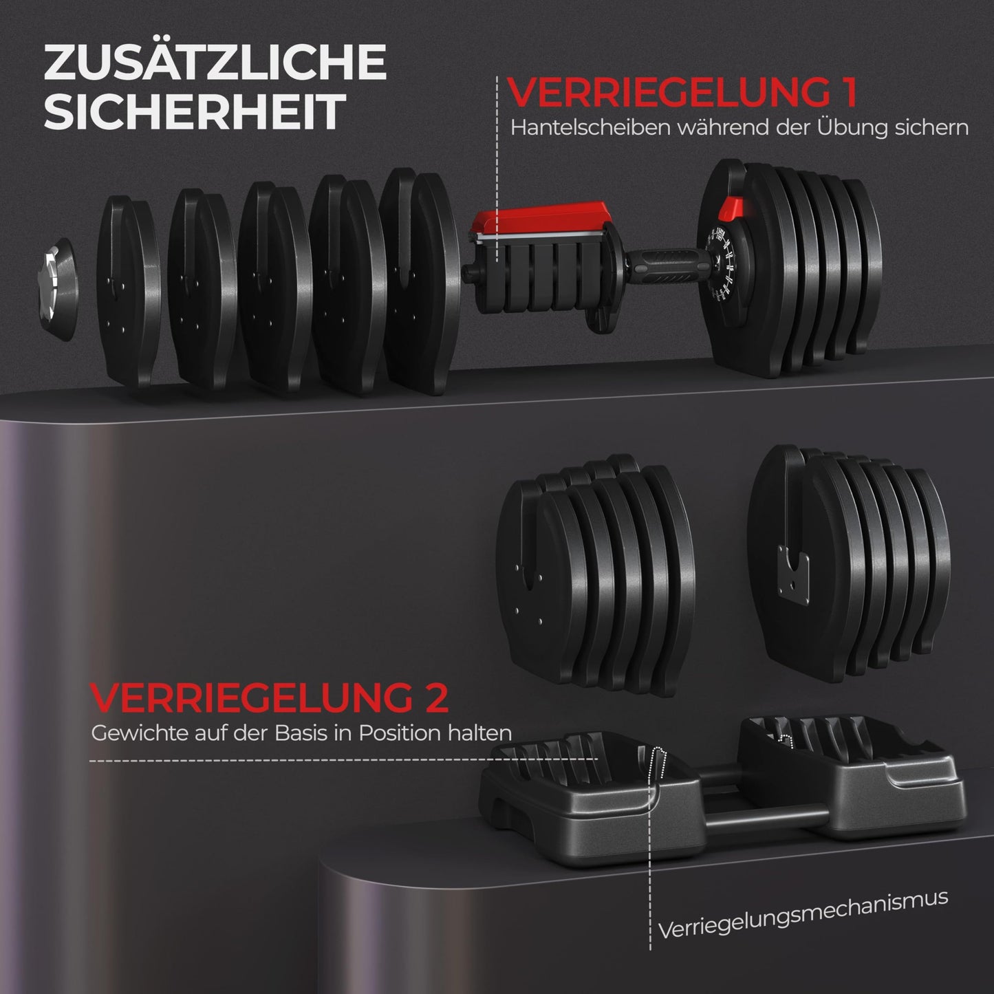 Yaheetech verstellbare Hanteln 18 kg / 24 kg / 40 kg Hantelset Gewichtsstufen Verstellbares Hantelset mit 3/2 Modi