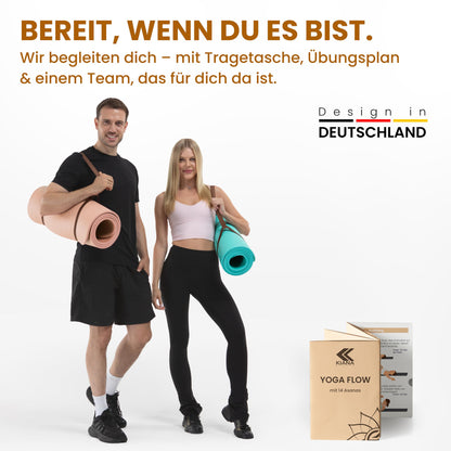 Yoga Matte aus Deutscher Entwicklung – Rutschfeste & gelenkschonende Yogamatte – 2 Komfort-Dicken (1,0 & 1,5 cm) – Weiche Sportmatte & Gymnastikmatte – Für Yoga, Pilates & Krafttraining
