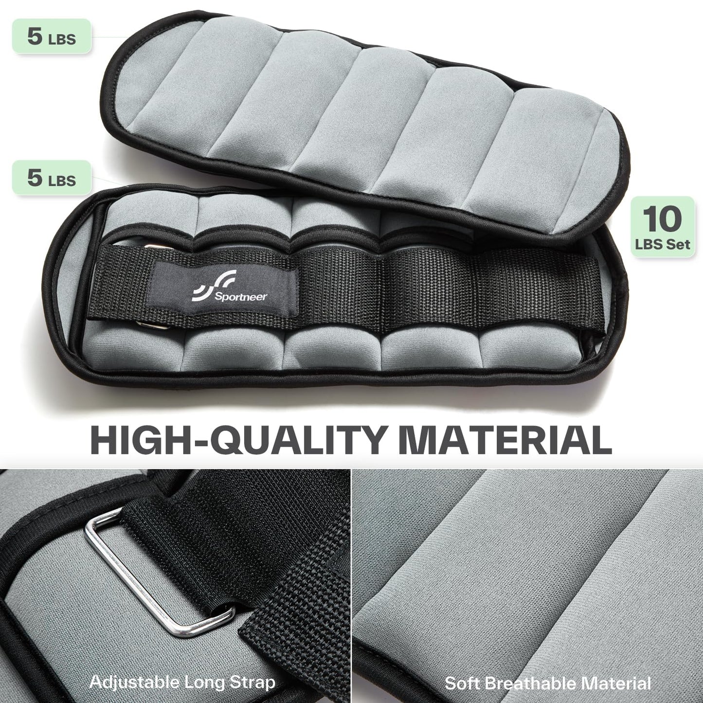 Sportneer 2er Pack Knöchelgewichte Verstellbares Knöchelgewichte-Set Handgelenkriemen 0,45 kg - 2,25 kg (pro Knöchel) / 0,9 kg - 4,5 kg (pro Paar)