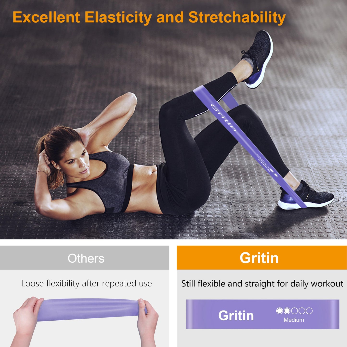 Gritin Fitness Bands [Set of 5] Resistance Bands with 5 Levels, 100% Latex Fitness Band Resistance with German Exercise Instructions and Carry Bag, Gymnastics Band for Muscle Building, Yoga