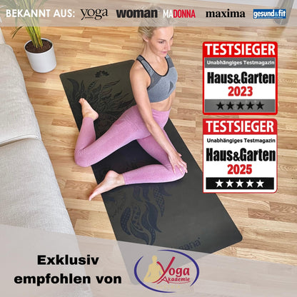 Yosana Yogamatte aus Naturkautschuk | Extrem rutschfest | Ultra-Grip-Oberfläche aus umweltfreundlichem PU | Extra breit 68 cm | Inklusive Tragegurt | Yogamatte 183 x 68 cm | 4 mm dünn