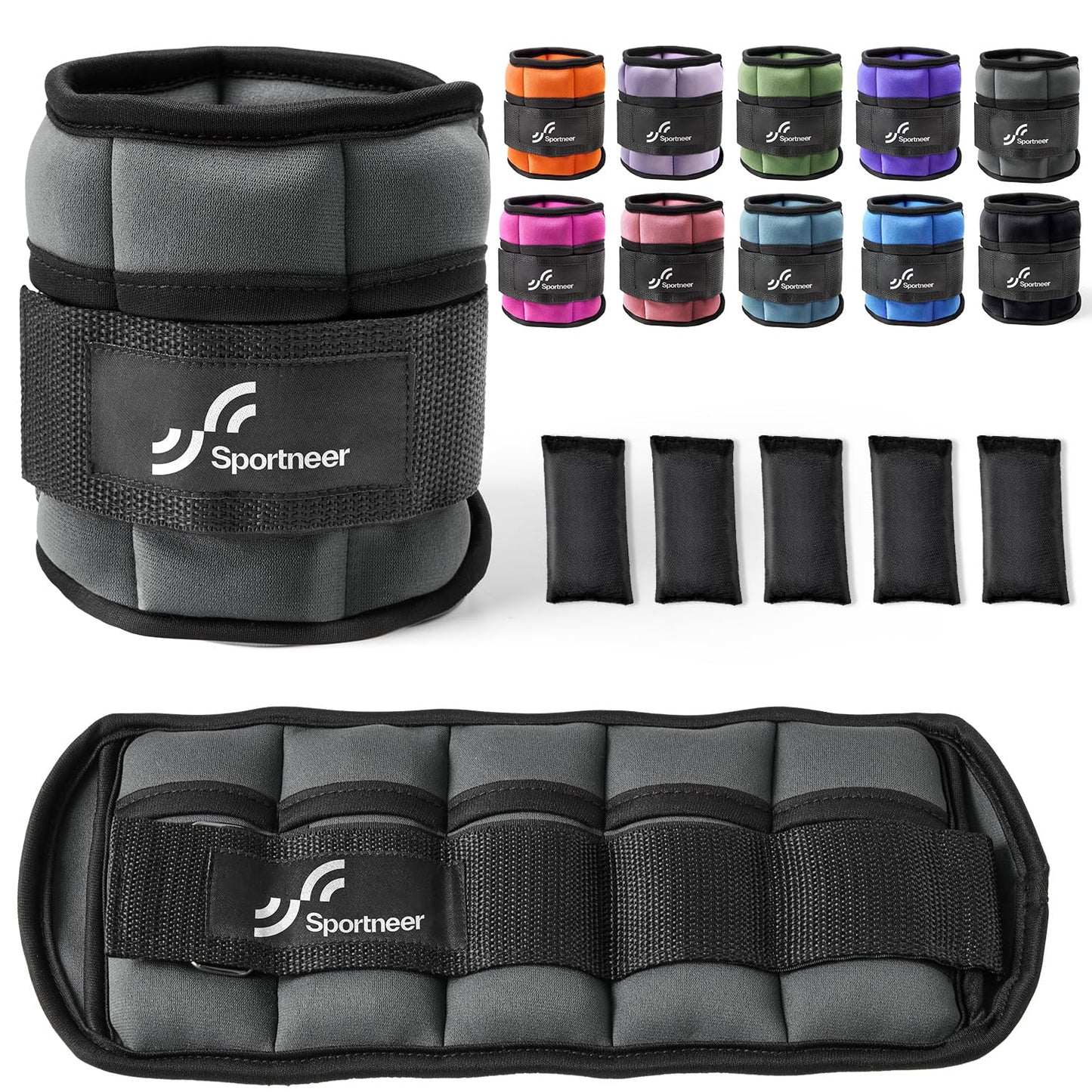 Sportneer 2er Pack Knöchelgewichte Verstellbares Knöchelgewichte-Set Handgelenkriemen 0,45 kg - 2,25 kg (pro Knöchel) / 0,9 kg - 4,5 kg (pro Paar)