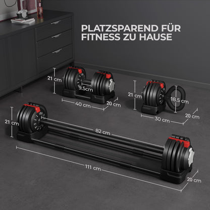 Yaheetech verstellbare Hanteln 18 kg / 24 kg / 40 kg Hantelset Gewichtsstufen Verstellbares Hantelset mit 3/2 Modi