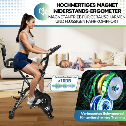 5-in-1 Heimtrainer Fahrrad, 2025 Neu Hometrainer Fahrrad mit 16 Stufen Magnetwiderstand, Klappbar Ergometer Heimtrainer mit 10dB extra Leise, Indoor Bike für Kardio-Training zu Hause, Bis 160KG