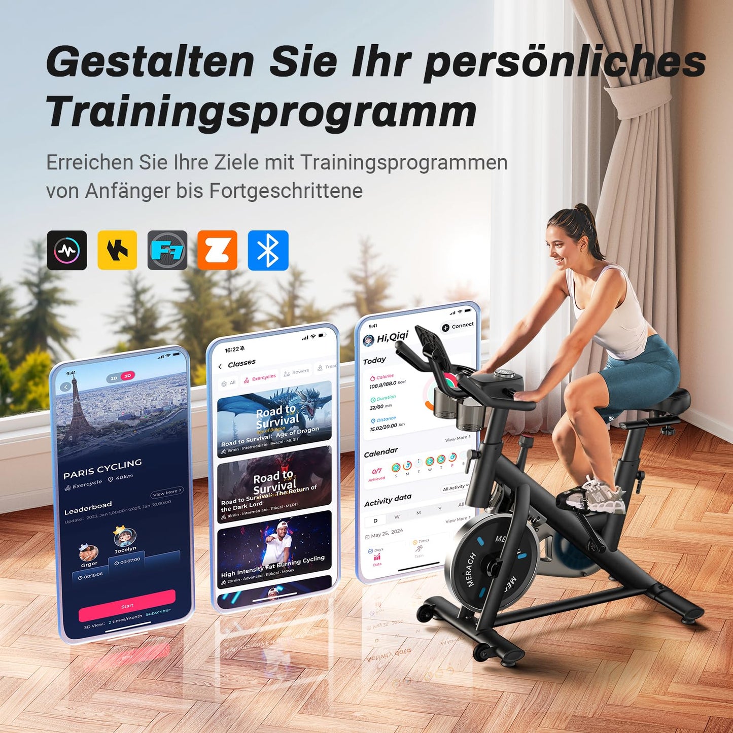 MERACH Heimtrainer mit verstellbarem Widerstand, leises Heimtrainingsfahrrad mit verbessertem LCD-Monitor, Tablet-Halter, Indoor-Cycling-Bike für Cardio-Training zu Hause, eigene App, bis zu 136 kg