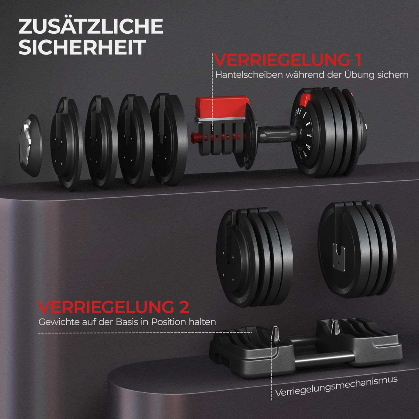 Yaheetech verstellbare Hanteln 18 kg / 24 kg / 40 kg Hantelset Gewichtsstufen Verstellbares Hantelset mit 3/2 Modi